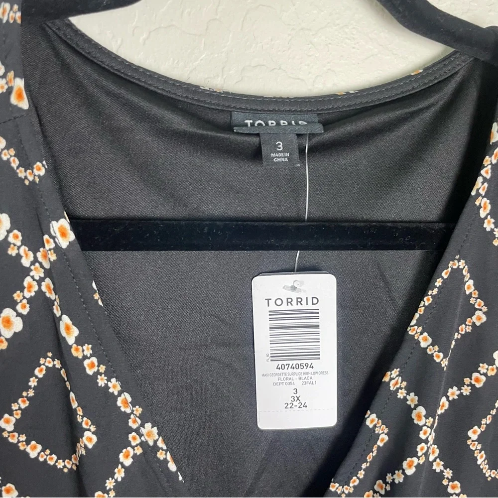 Torrid Black Floral Geometric Maxi Georgette Surplice Hi-Low Dress 3X NWT - Picture 4 of 16
